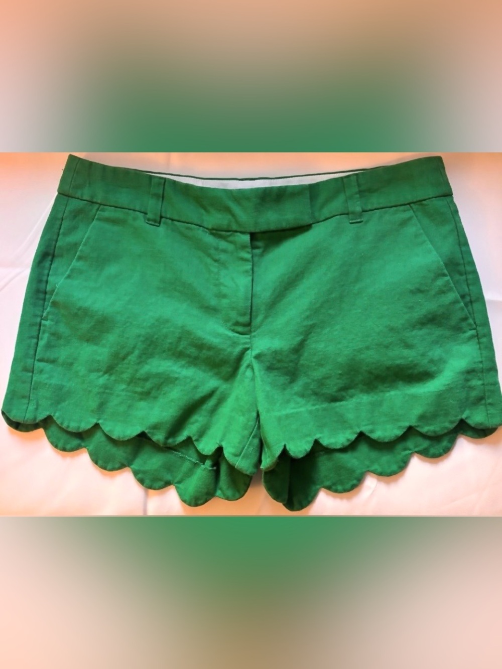 J.Crew Emerald Scalloped Linen Shorts | Citrus Club Collection - Picture 3 of 9